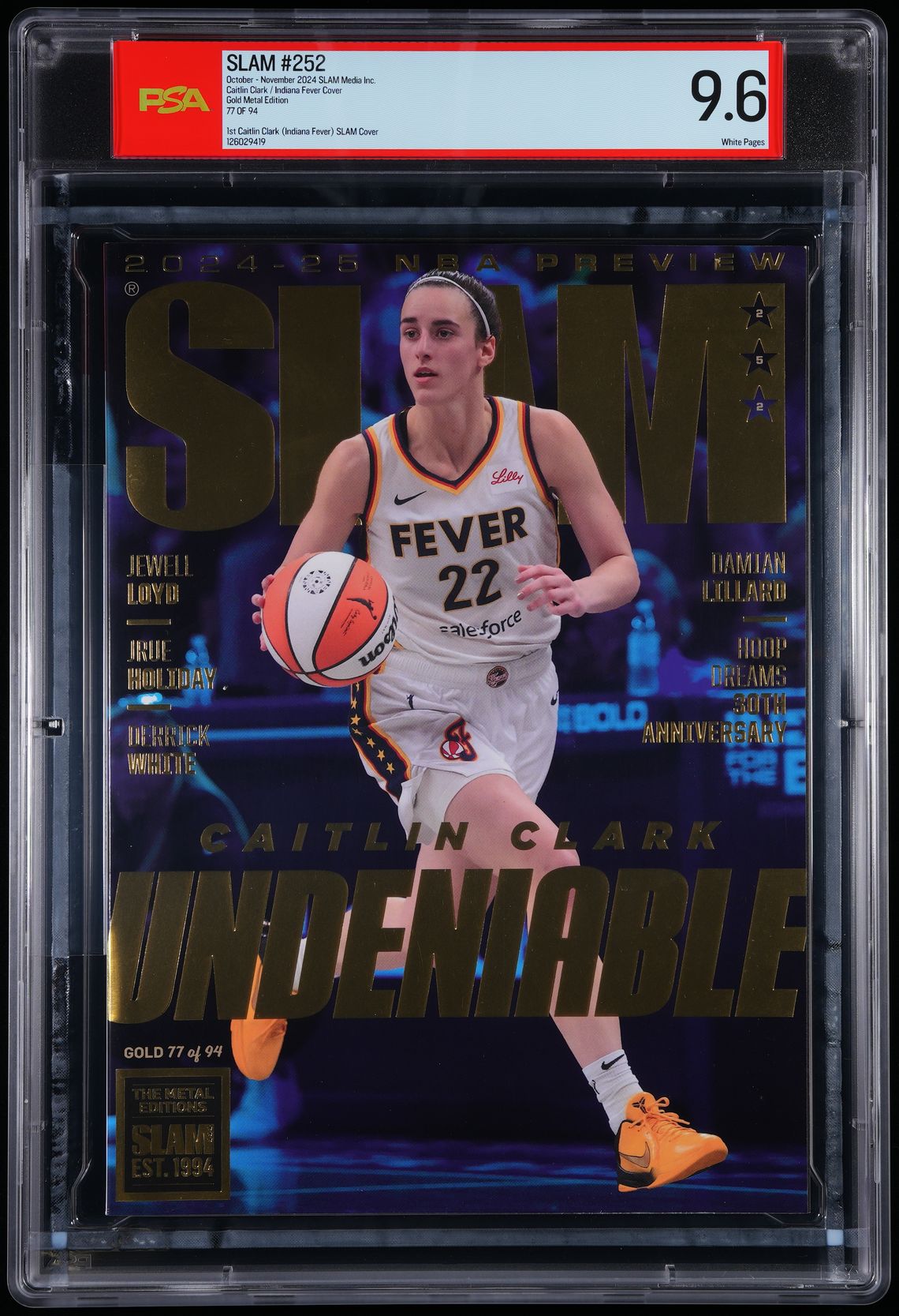 2024 Caitlin Clark SLAM Magazine Gold Metal Indiana Fever WNBA Rookie Serial Numbered #/94 PSA Graded
